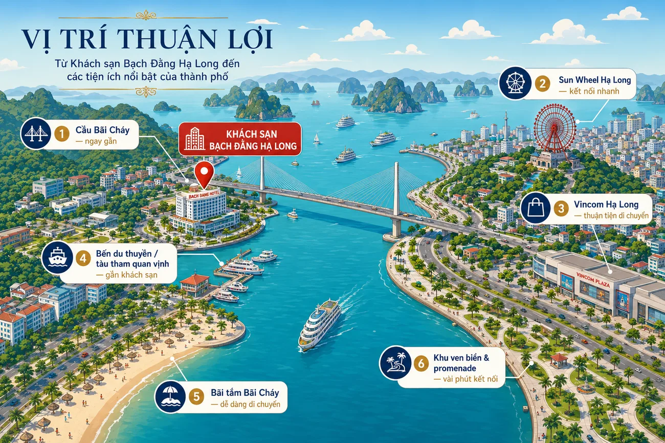 Bản đồ vị trí Khách sạn Bạch Đằng Hạ Long tới các tiện ích